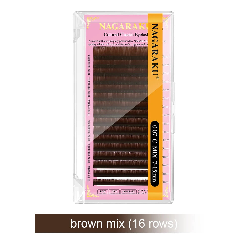 NAGARAKU Soft Natural Synthetic Mink Brown Eyelash Extensions (16 Lines)