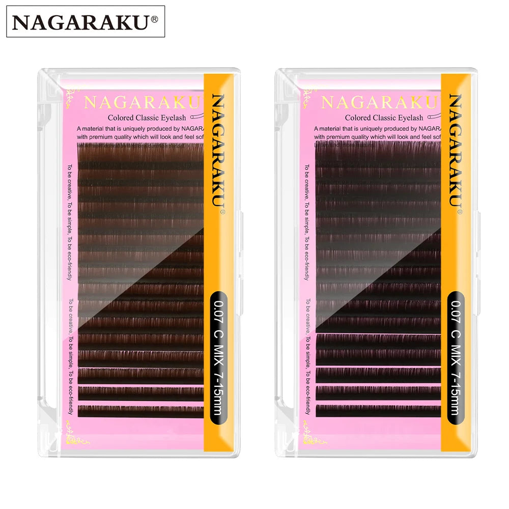 NAGARAKU Soft Natural Synthetic Mink Brown Eyelash Extensions (16 Lines)