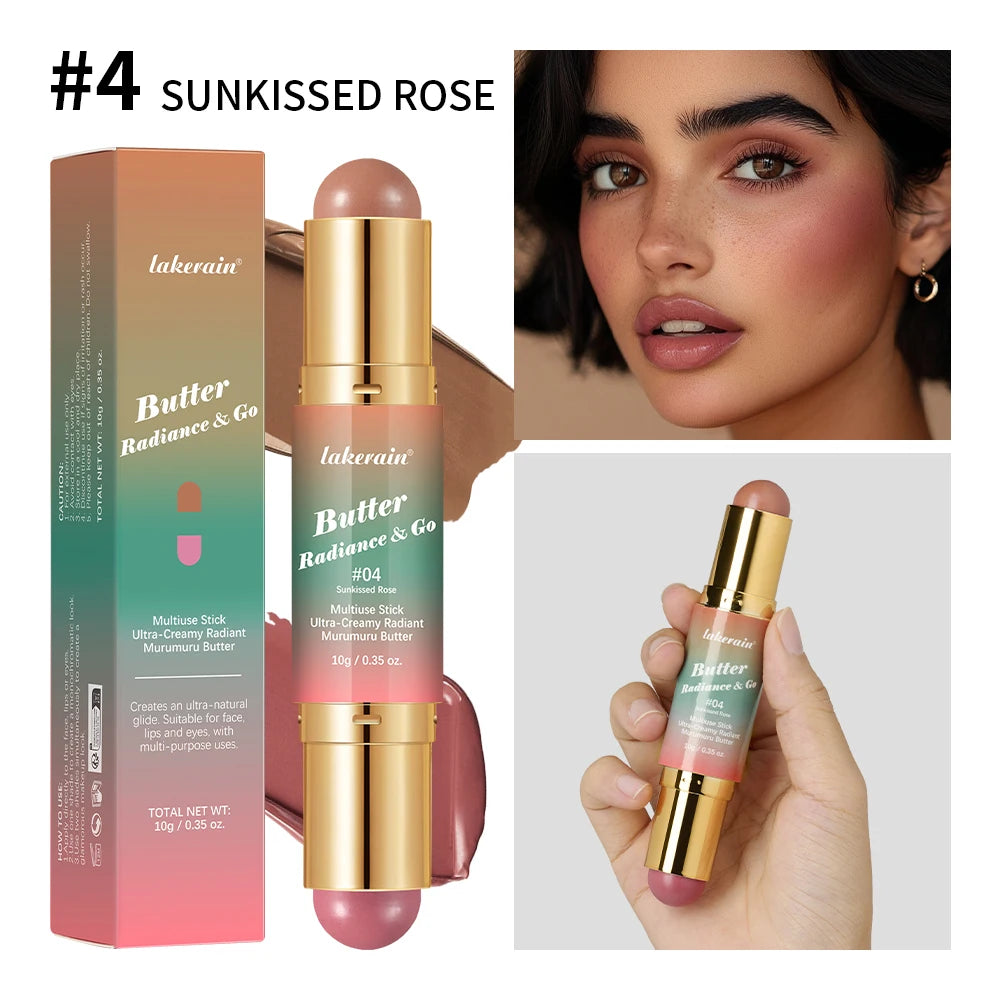 Dual-Ended Contour and Blush Stick - 2-in-1 Bronzer & Cheek Tint Matte Glow Makeup