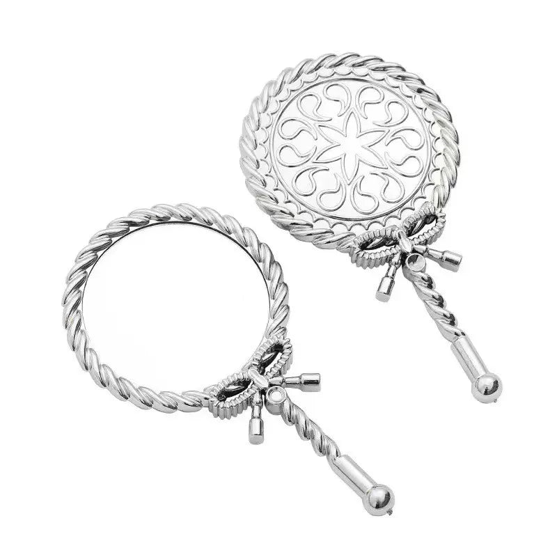 Vintage Handheld Makeup Mirror - Round European Twisted Rope Vanity Mirror for Travel & Home Decor