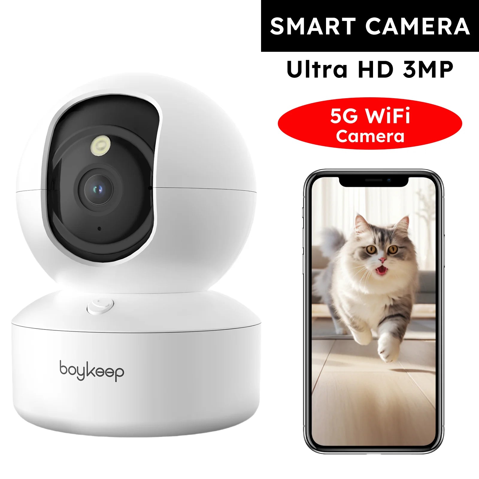 Boykeep 2K Smart Pet & Baby Camera | 5G Dual-Band WiFi Indoor Security Camera with 360° Pan/Tilt & 2-Way Audio