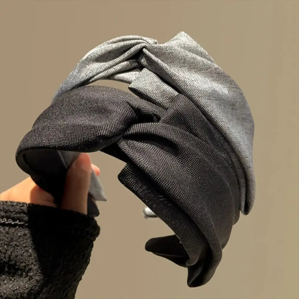 Soft Cotton Knit Wide Headband for Women - Ruched Scrunchie Texture Makeup Hair Hoop