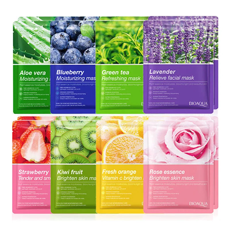 Natural Plant Facial Sheet Mask Set - Hydrating & Firming Skincare (8 Pcs)