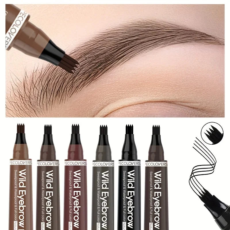 6-Color Waterproof Microblade Eyebrow Pen | 4-Tip Liquid Eyebrow Tattoo Pencil