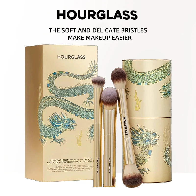 Hourglass-Style 3-Piece Makeup Brush Set with Storage Case