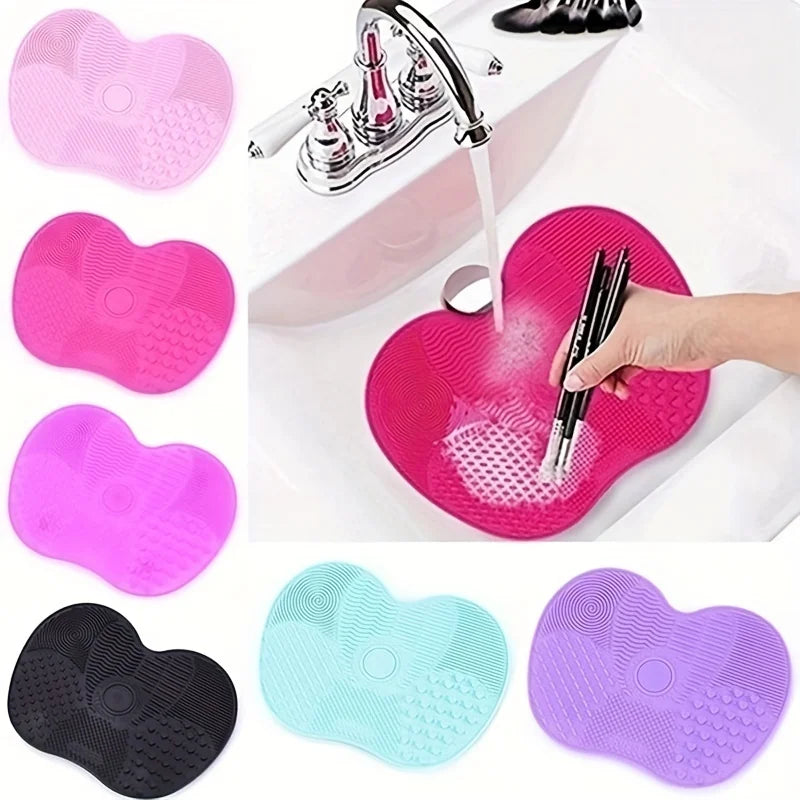 Apple-Shaped Silicone Makeup Brush Cleaning Mat | Portable Suction Cup Scrubber Pad