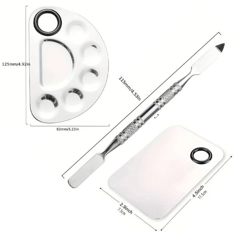 Stainless Steel Makeup & Nail Art Mixing Palette Set with Spatula