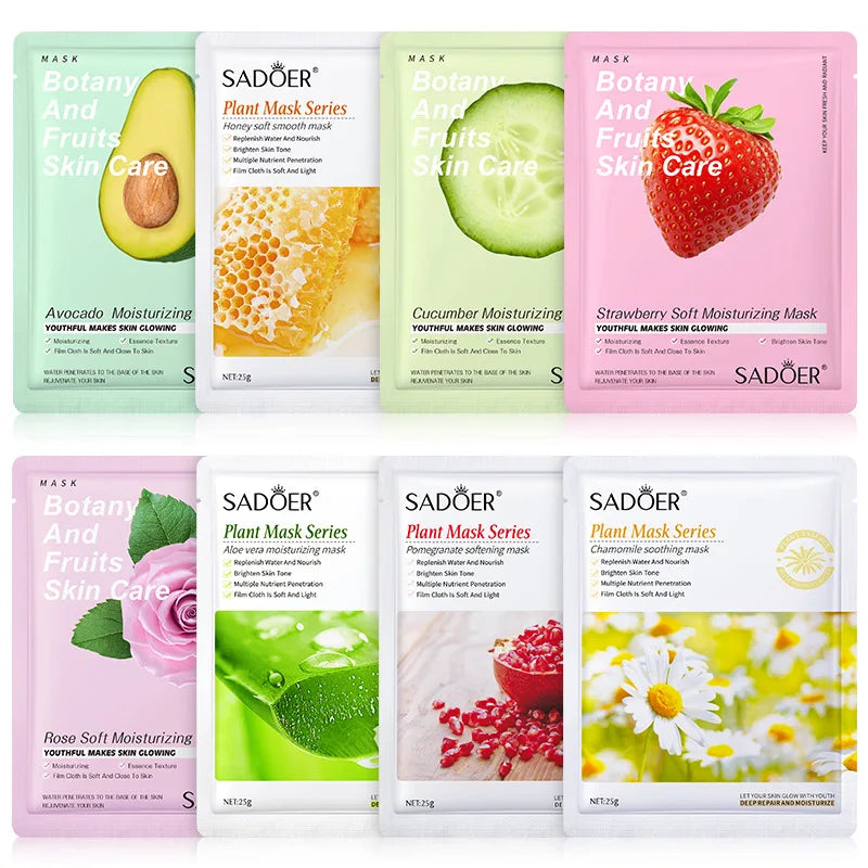 Natural Plant Facial Sheet Mask Set - Hydrating & Firming Skincare (8 Pcs)