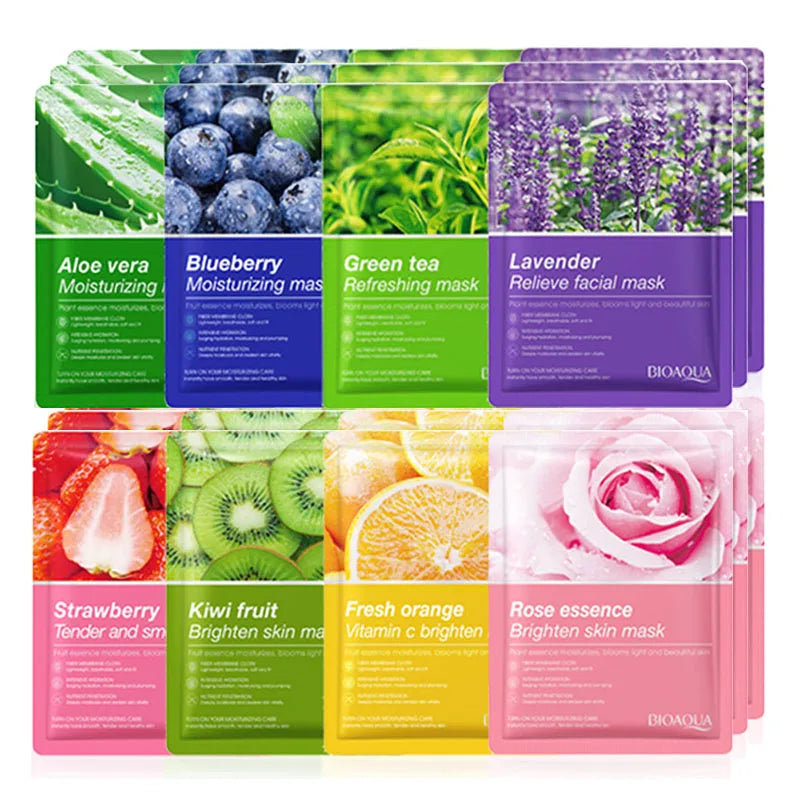 Natural Plant Facial Sheet Mask Set - Hydrating & Firming Skincare (8 Pcs)