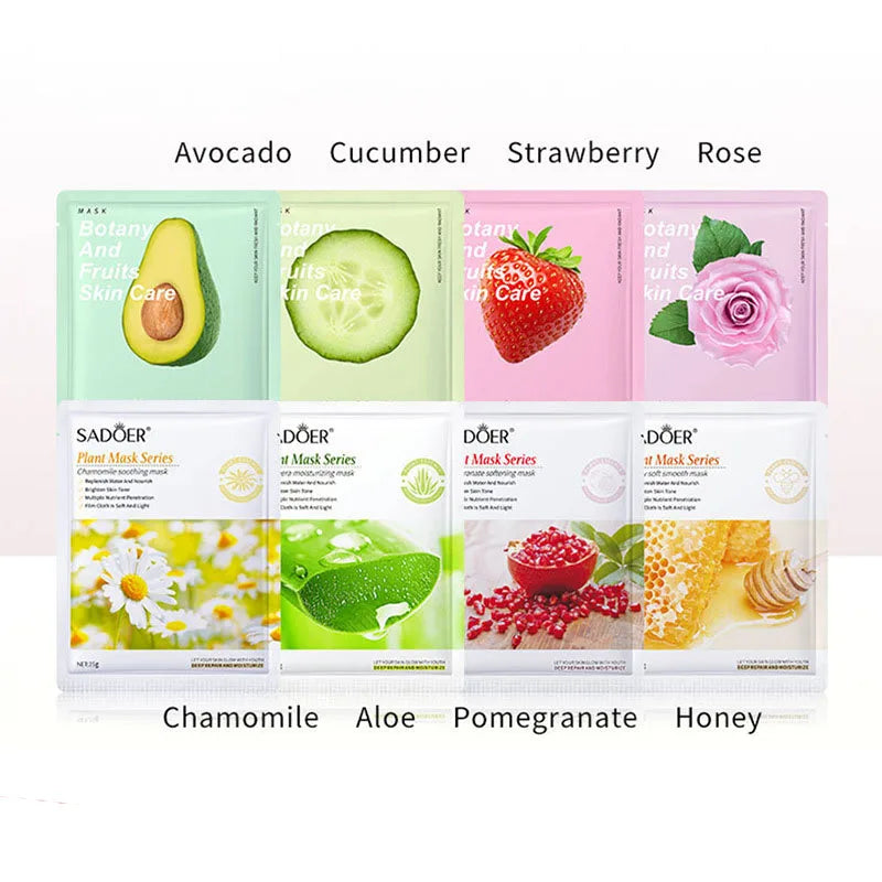 Natural Plant Facial Sheet Mask Set - Hydrating & Firming Skincare (8 Pcs)
