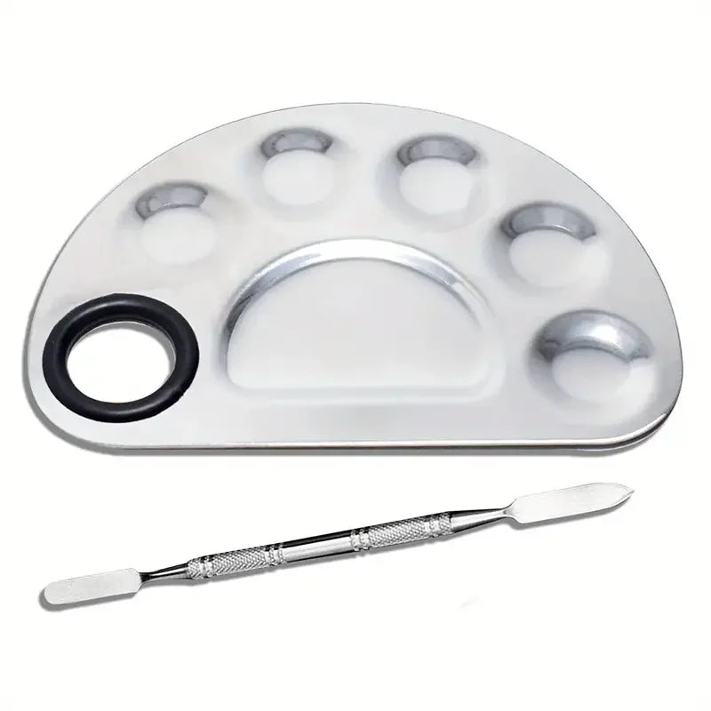Stainless Steel Makeup & Nail Art Mixing Palette Set with Spatula