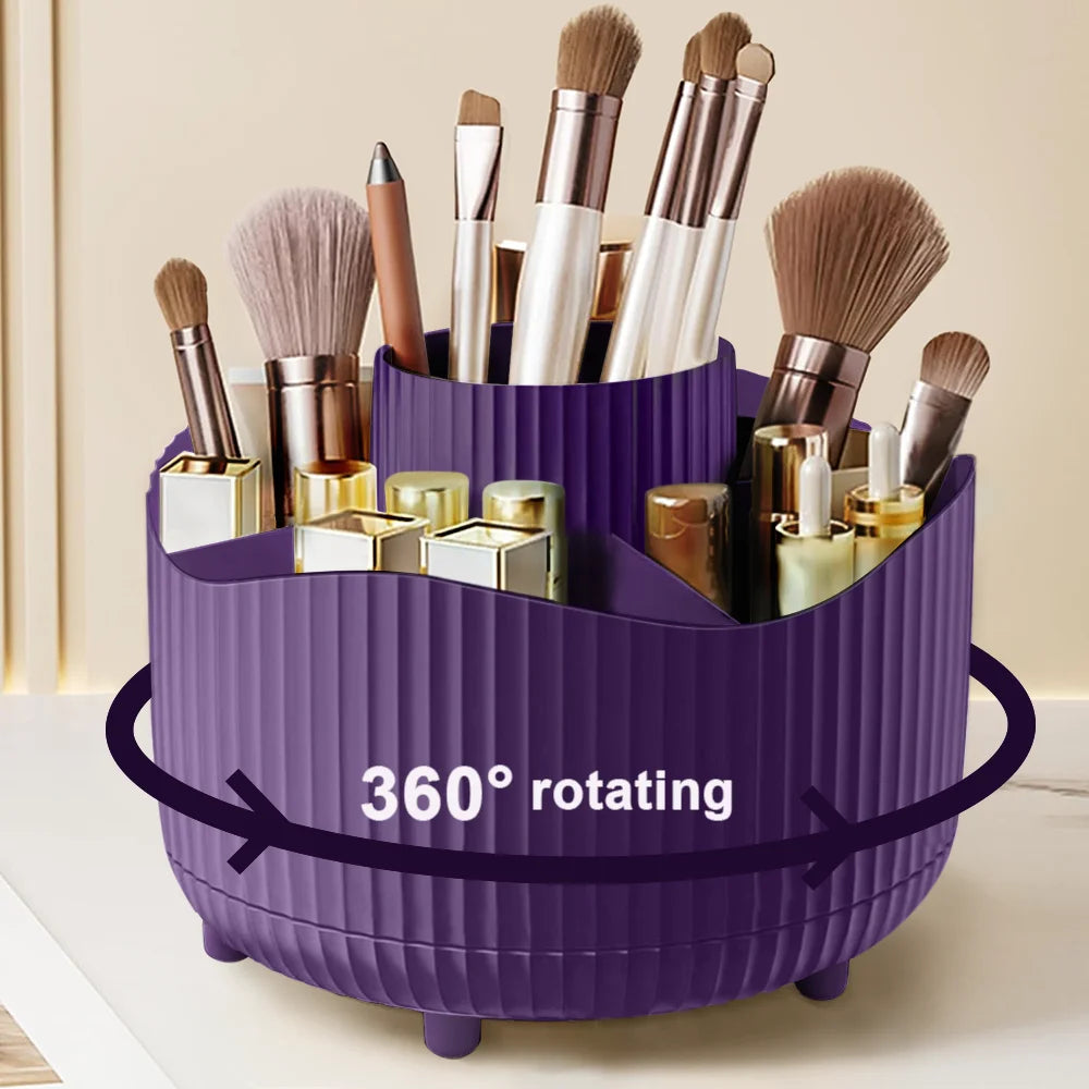 360° Rotating Makeup Organizer - Cosmetic Display Case with Brush Holder & Perfume Tray for Vanity