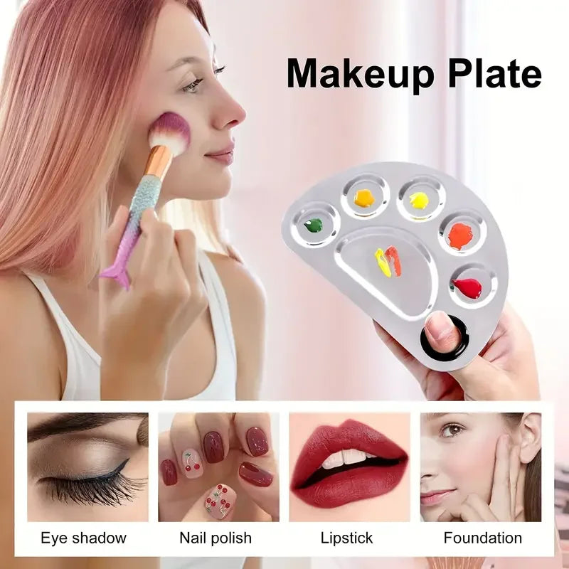 Stainless Steel Makeup & Nail Art Mixing Palette Set with Spatula