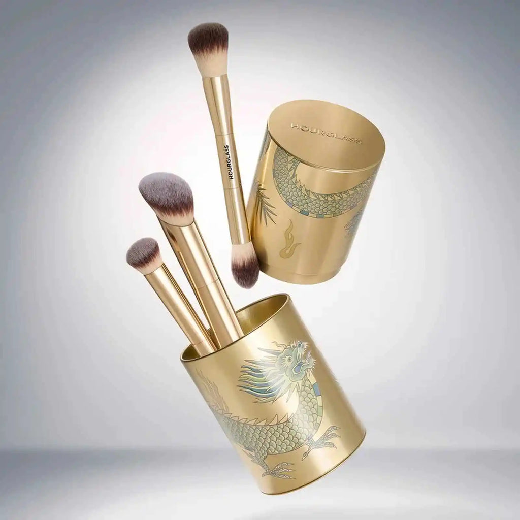 Hourglass-Style 3-Piece Makeup Brush Set with Storage Case