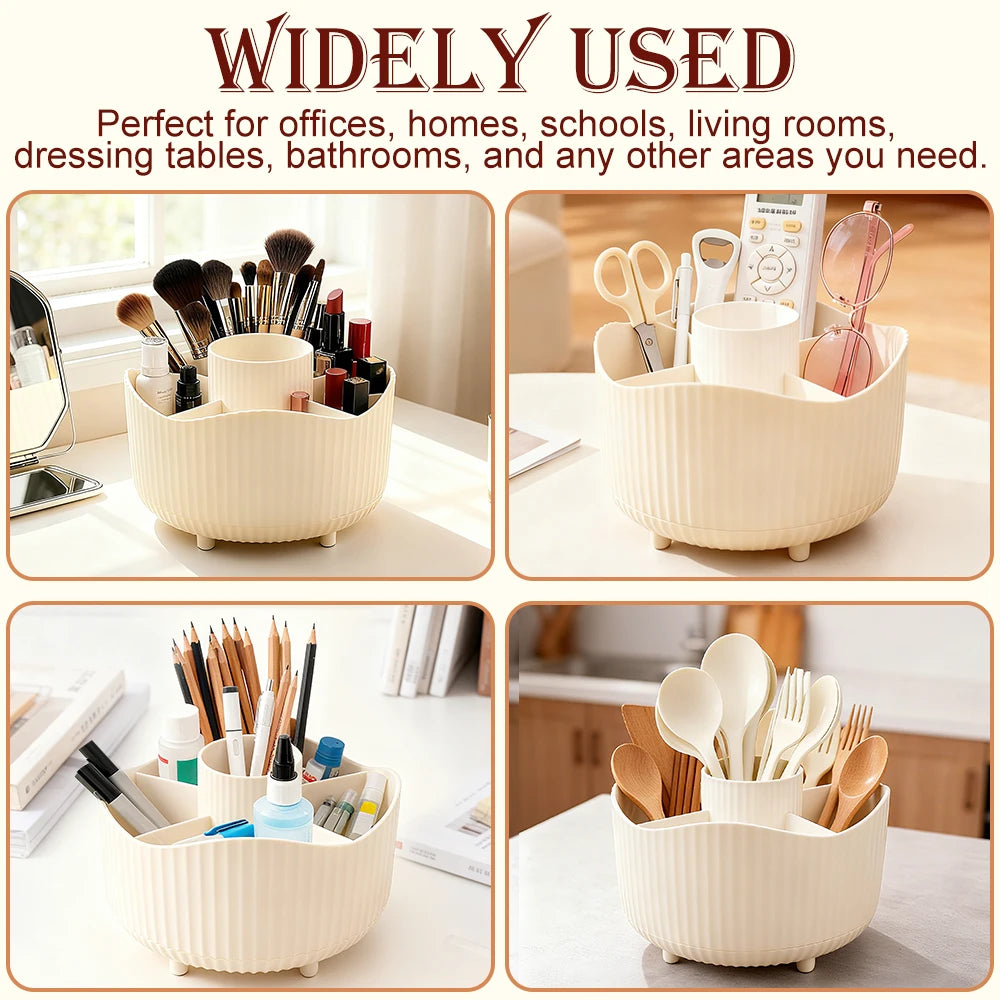 360° Rotating Makeup Organizer - Cosmetic Display Case with Brush Holder & Perfume Tray for Vanity