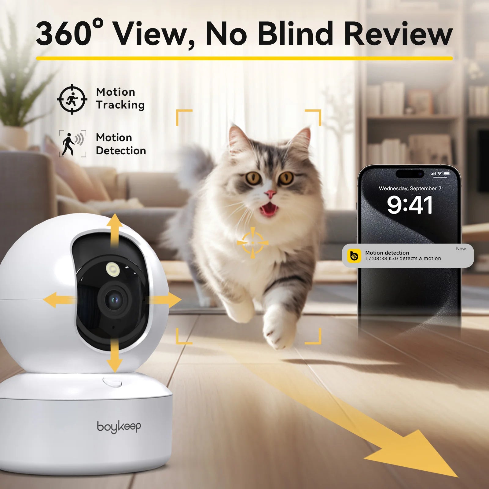 Boykeep 2K Smart Pet & Baby Camera | 5G Dual-Band WiFi Indoor Security Camera with 360° Pan/Tilt & 2-Way Audio