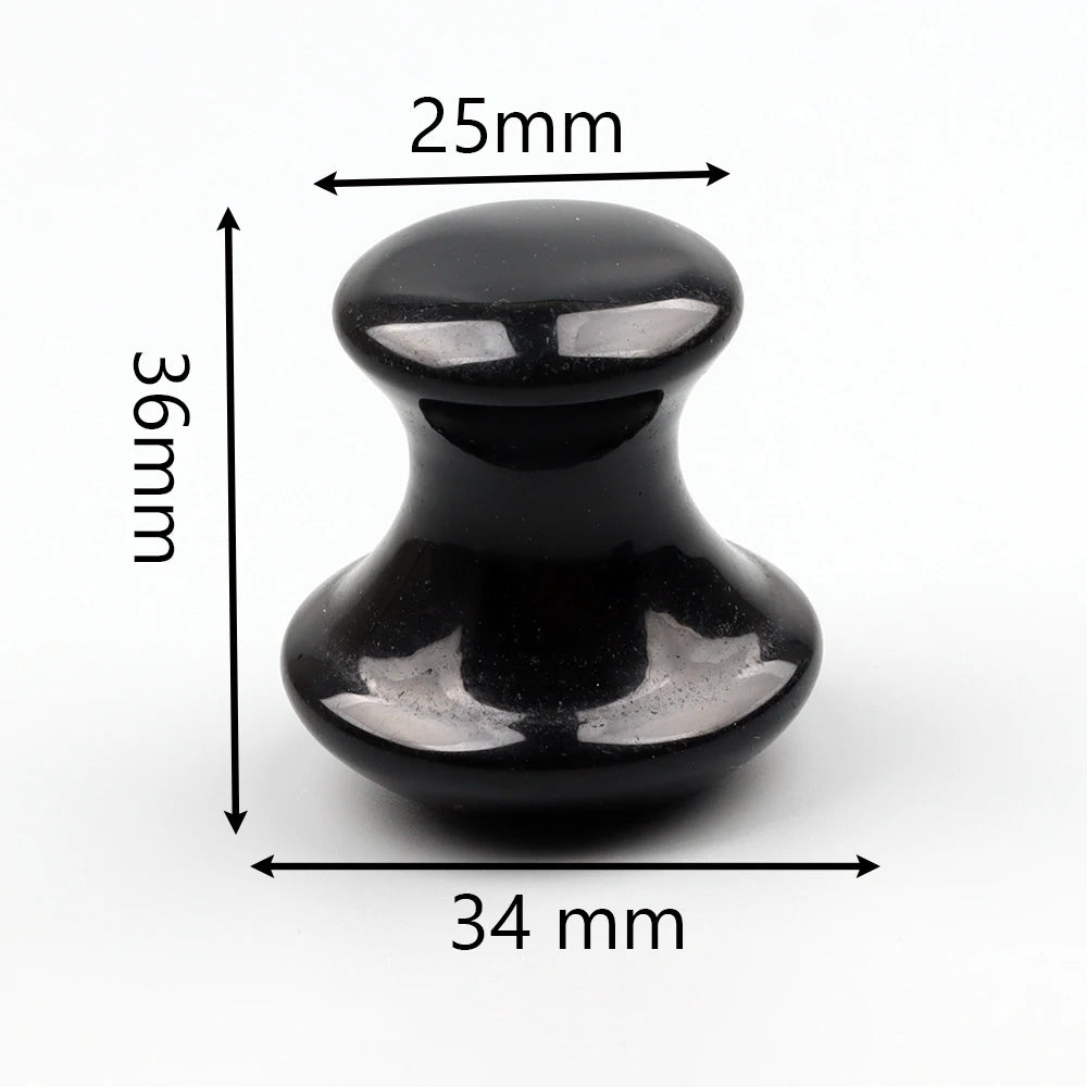 Natural Black Obsidian Mushroom Facial Massager - Genuine Crystal Gua Sha Tool for Face, Eye & Neck Skincare
