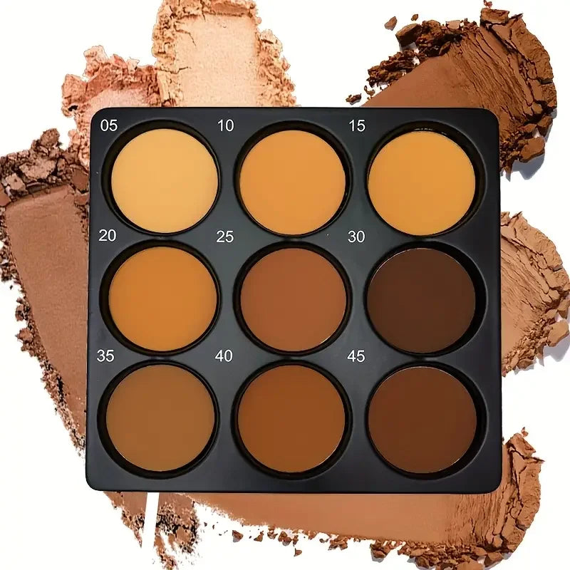9-Color Dark Bronze Foundation & Contour Palette (Matte & Shimmer)