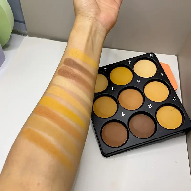 9-Color Dark Bronze Foundation & Contour Palette (Matte & Shimmer)