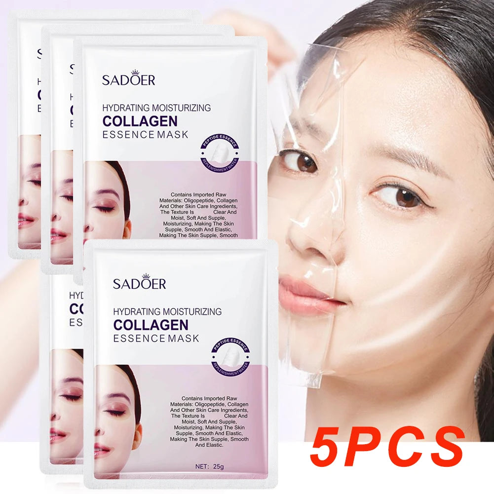 Hyaluronic Acid & Collagen Face Mask (5-Pack) - Deeply Moisturizing & Hydrating Facial Sheet Masks
