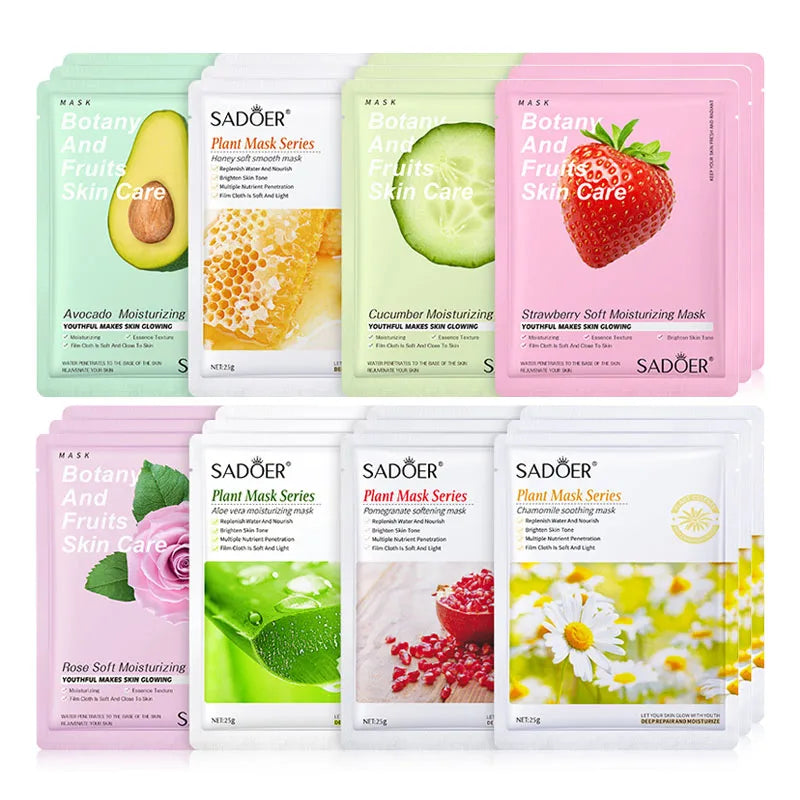 Natural Plant Facial Sheet Mask Set - Hydrating & Firming Skincare (8 Pcs)