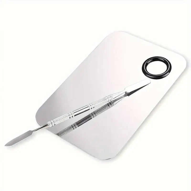 Stainless Steel Makeup & Nail Art Mixing Palette Set with Spatula