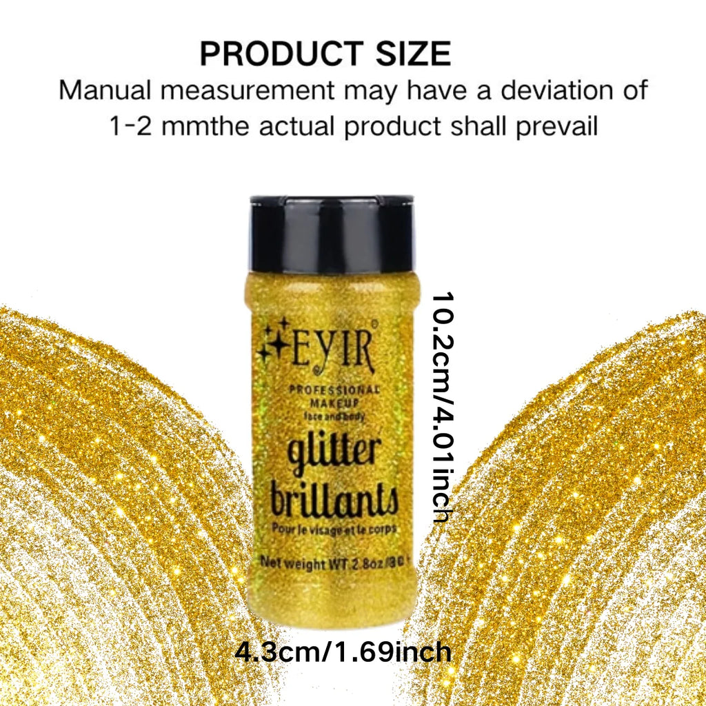 9 Colors Holographic Chunky & Fine Glitter Powder - Body, Face & Nail Art Shimmer (80g)