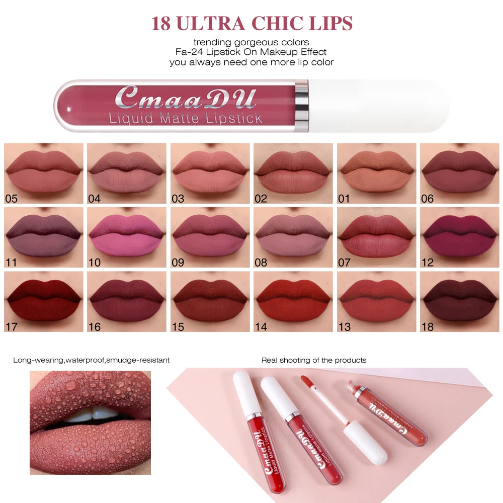 CmaaDu Matte Liquid Lipstick | Long-Lasting & Waterproof Lip Stain (Red Tones)
