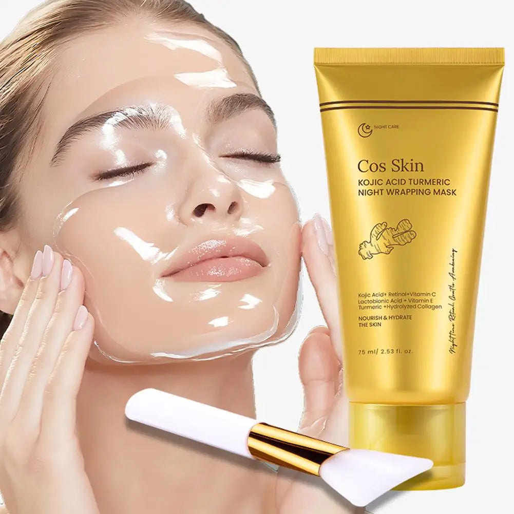 Kojic Acid & Turmeric Overnight Wrapping Mask Kit - Peel-Off Collagen Mask for Glowing & Firming Skin