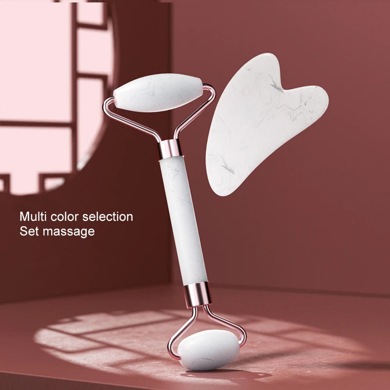Resin Facial Roller & Gua Sha Scraping Board Set for Face, Neck, and Eye Care