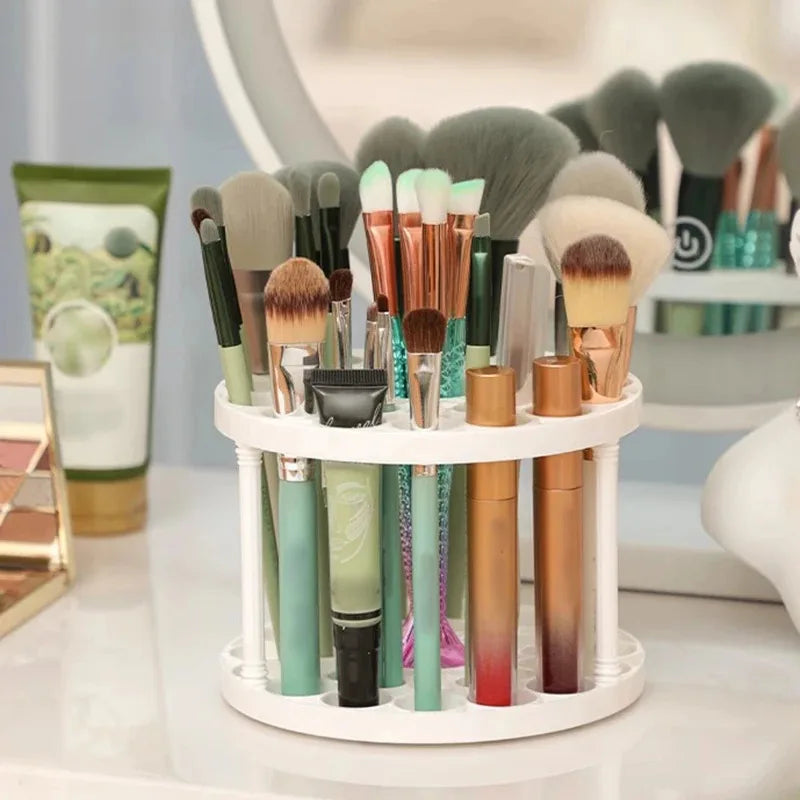 45-Hole Rotating Makeup Brush Holder | 360° Desktop Beauty Storage Organizer
