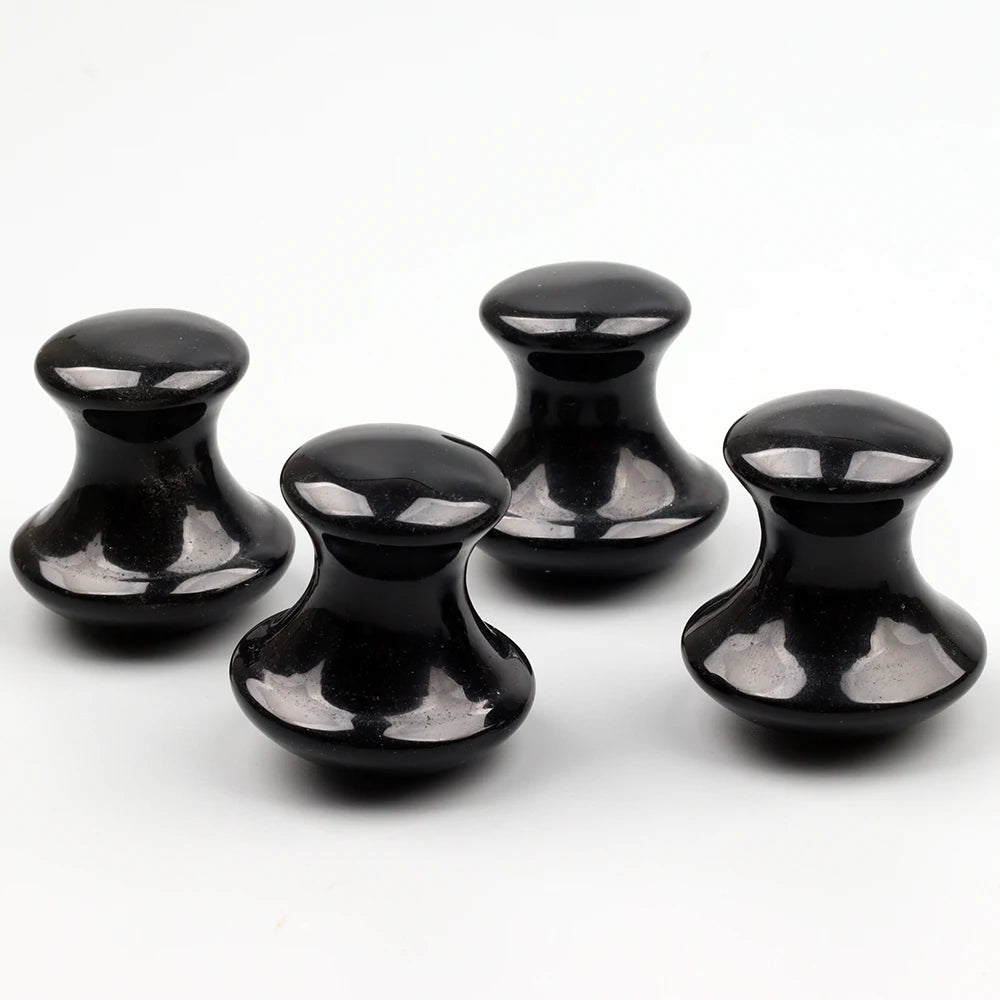 Natural Black Obsidian Mushroom Facial Massager - Genuine Crystal Gua Sha Tool for Face, Eye & Neck Skincare