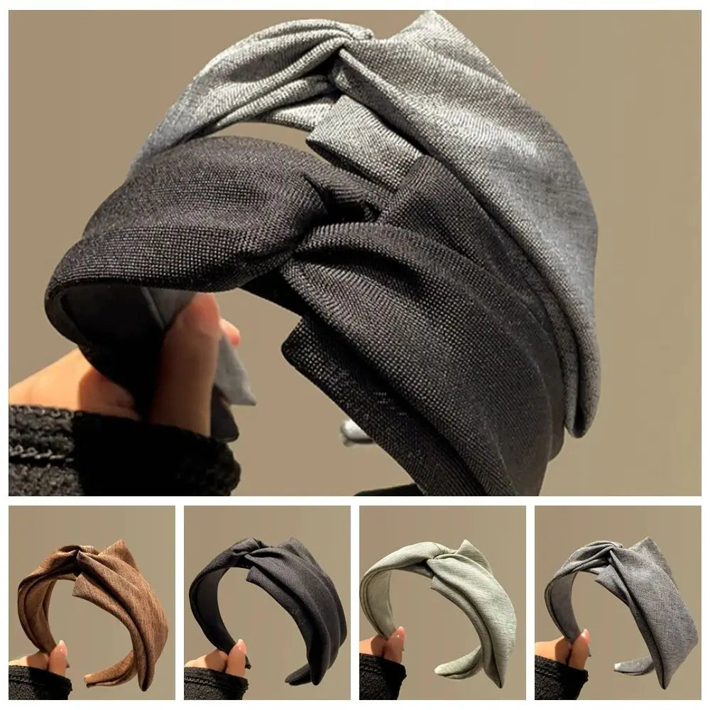 Soft Cotton Knit Wide Headband for Women - Ruched Scrunchie Texture Makeup Hair Hoop