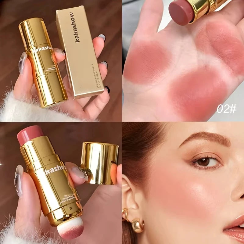 Dual-Ended Cream Blush Stick with Sponge Blender - Long-Lasting Multi-Use Cheek Tint