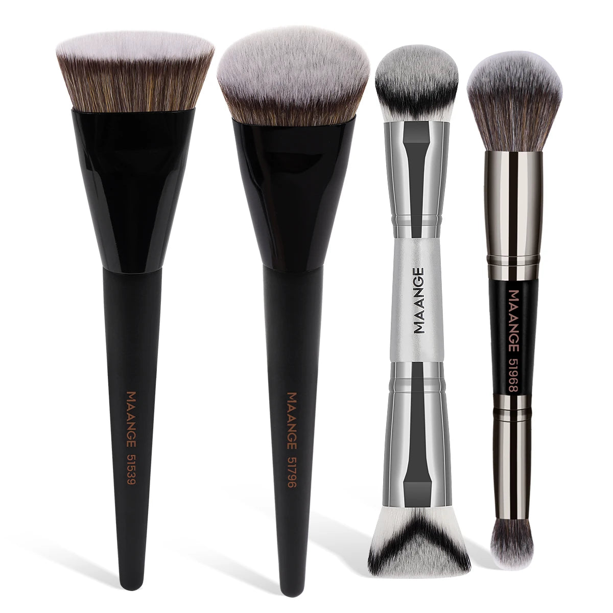 MAANGE 4pcs Makeup Brushes: 2x Dual-Ended Blush & 2x Flat Top Angled Foundation Brush Kit