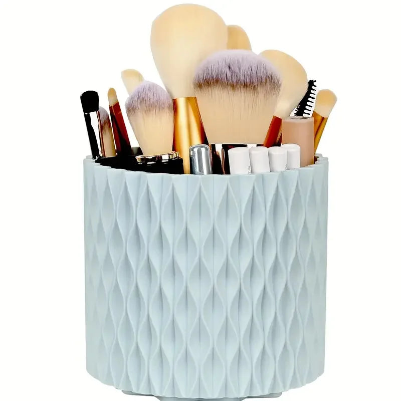 360° Rotating Makeup Organizer - Cosmetic Display Case with Brush Holder & Perfume Tray for Vanity