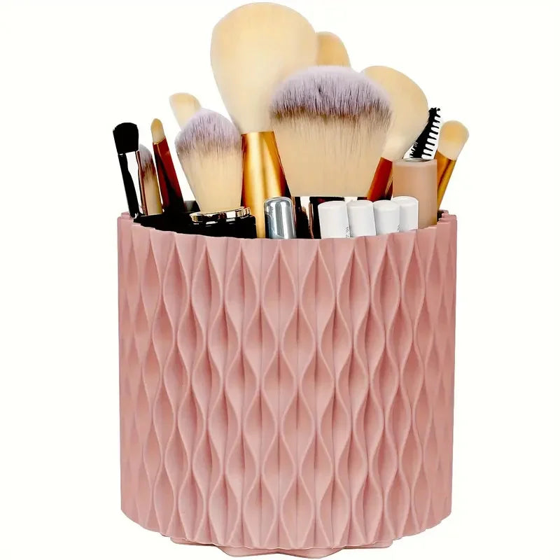 360° Rotating Makeup Organizer - Cosmetic Display Case with Brush Holder & Perfume Tray for Vanity