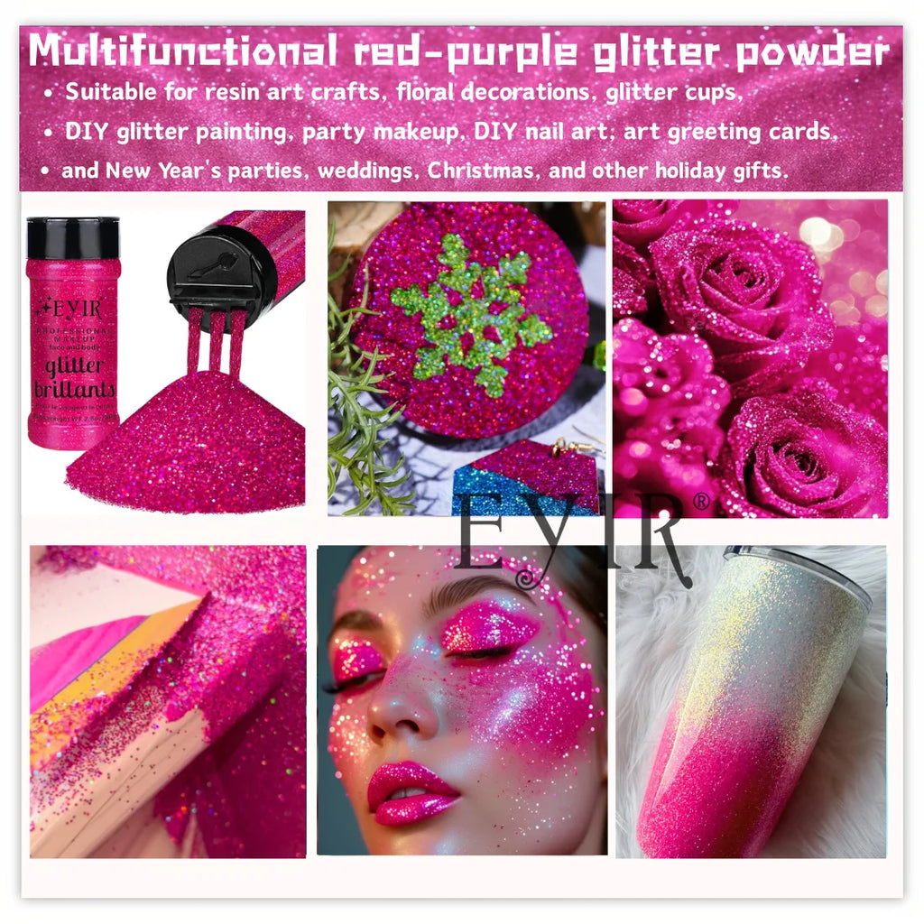 9 Colors Holographic Chunky & Fine Glitter Powder - Body, Face & Nail Art Shimmer (80g)