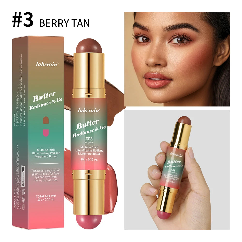 Dual-Ended Contour and Blush Stick - 2-in-1 Bronzer & Cheek Tint Matte Glow Makeup