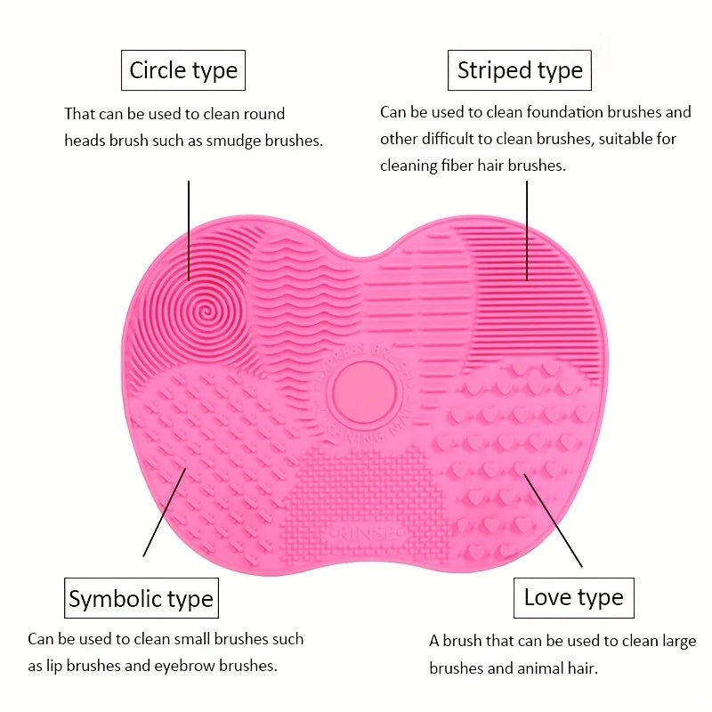 Apple-Shaped Silicone Makeup Brush Cleaning Mat | Portable Suction Cup Scrubber Pad