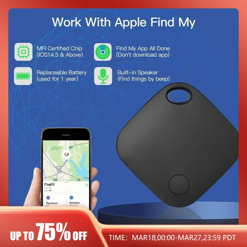 MFi-Certified Smart Bluetooth GPS Tracker | Anti-Lost Finder Tag for Apple Find My App
