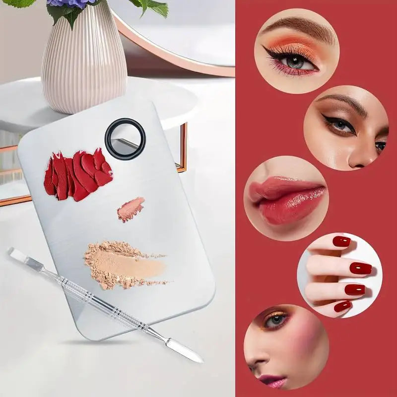 Stainless Steel Makeup & Nail Art Mixing Palette Set with Spatula