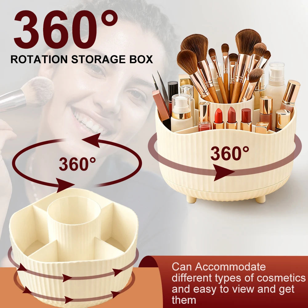 360° Rotating Makeup Organizer - Cosmetic Display Case with Brush Holder & Perfume Tray for Vanity