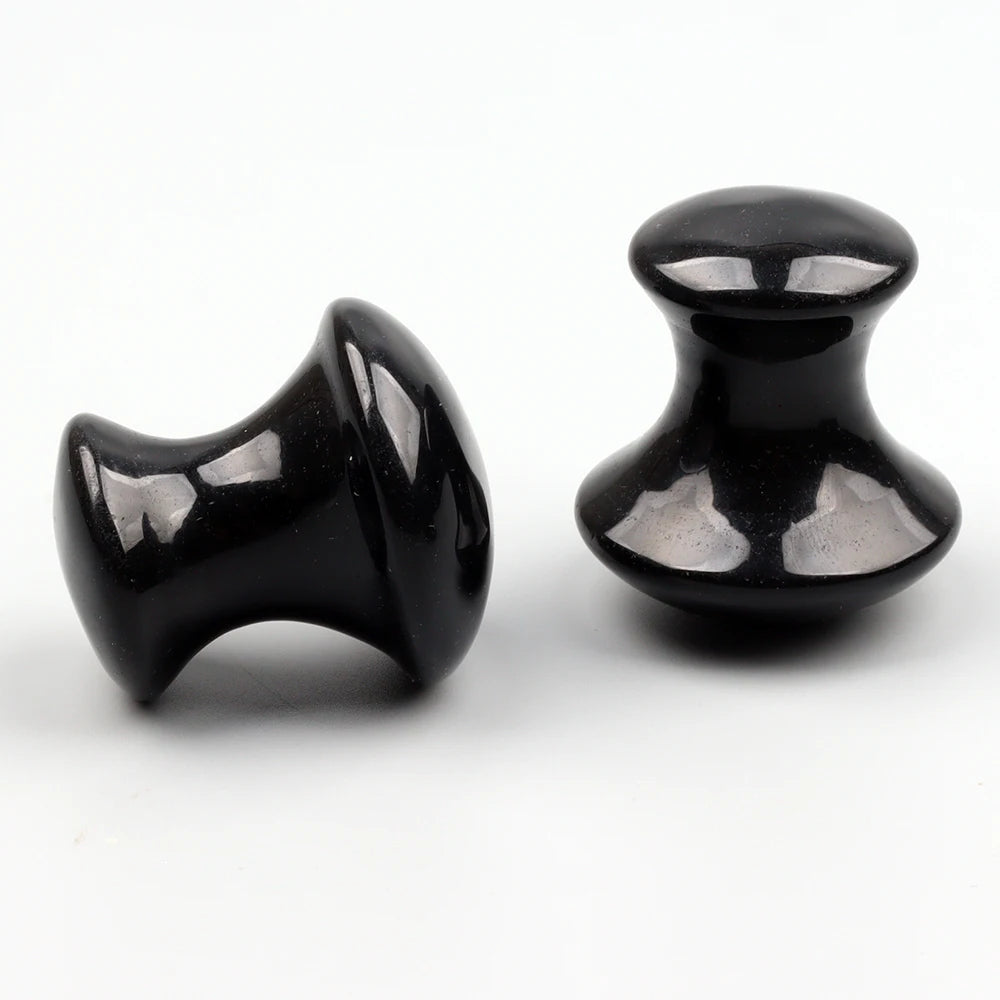 Natural Black Obsidian Mushroom Facial Massager - Genuine Crystal Gua Sha Tool for Face, Eye & Neck Skincare