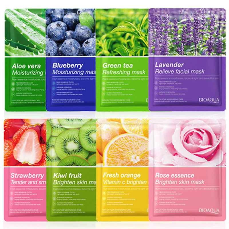 Natural Plant Facial Sheet Mask Set - Hydrating & Firming Skincare (8 Pcs)