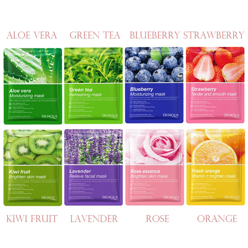 Natural Plant Facial Sheet Mask Set - Hydrating & Firming Skincare (8 Pcs)