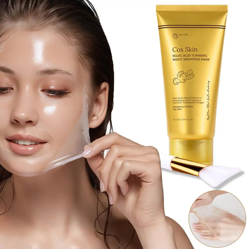 Kojic Acid & Turmeric Overnight Wrapping Mask Kit - Peel-Off Collagen Mask for Glowing & Firming Skin