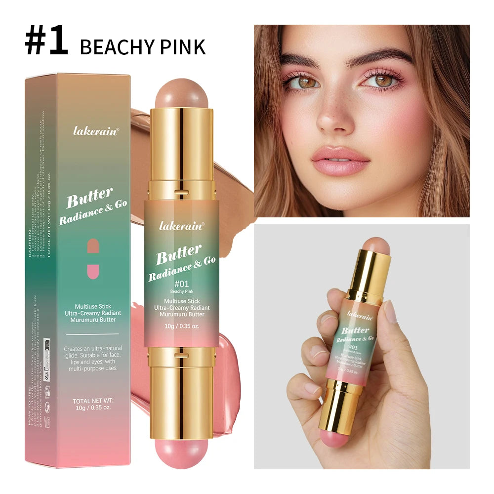 Dual-Ended Contour and Blush Stick - 2-in-1 Bronzer & Cheek Tint Matte Glow Makeup