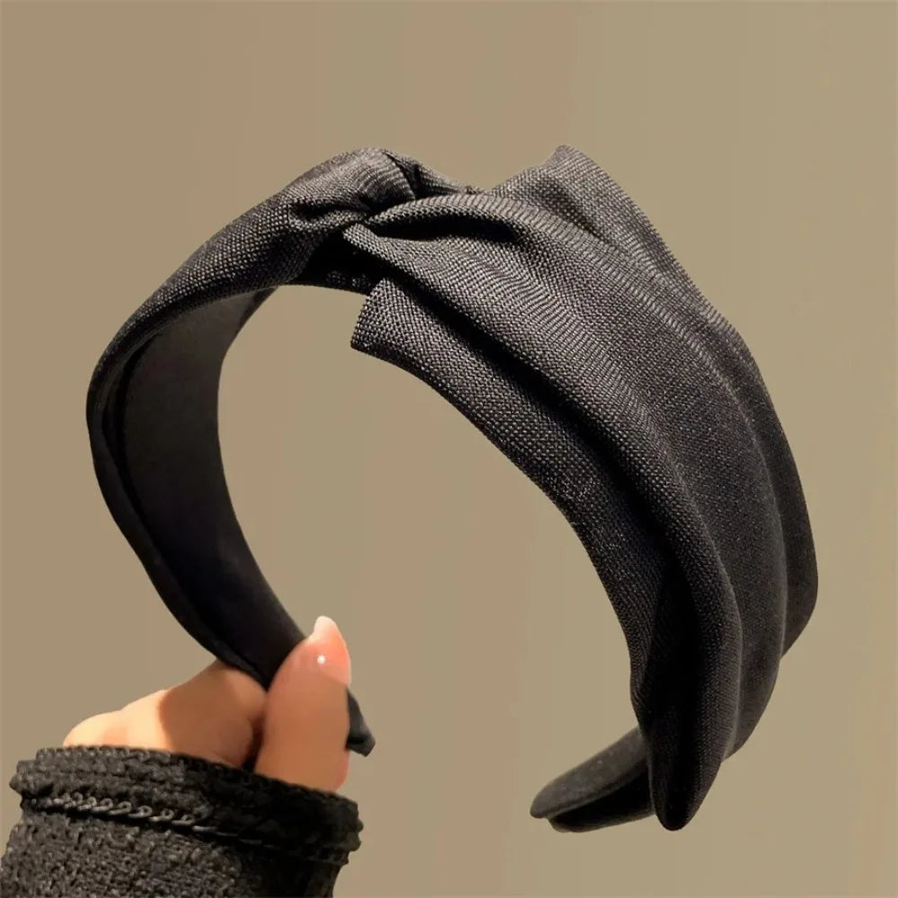 Soft Cotton Knit Wide Headband for Women - Ruched Scrunchie Texture Makeup Hair Hoop