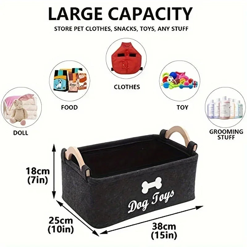 Premium Felt Pet Toy Box | Durable Storage Basket for Dog & Cat Organization